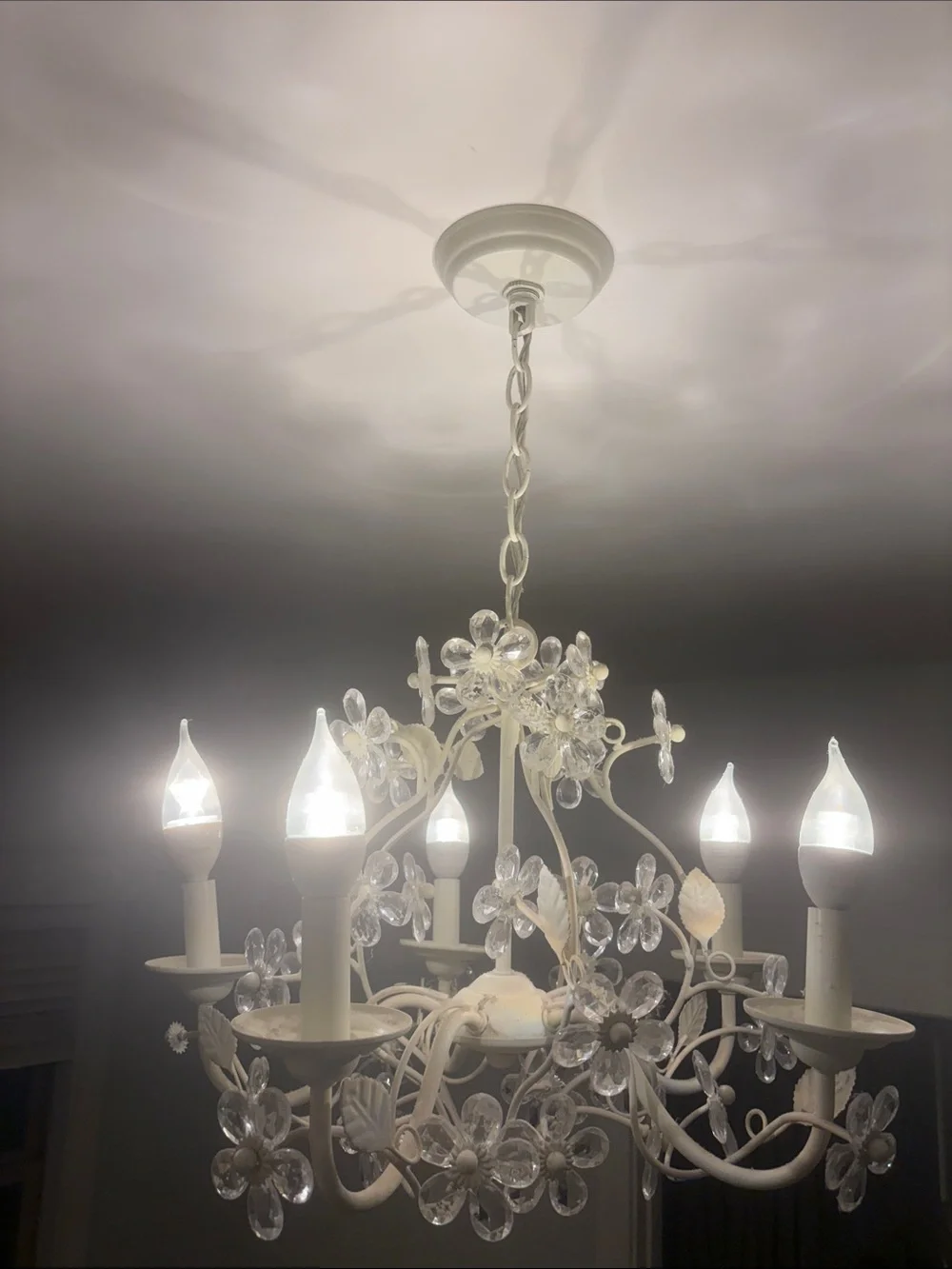 Pottery Barn Kids Cream Chandelier with Daisy and Leaf Accents